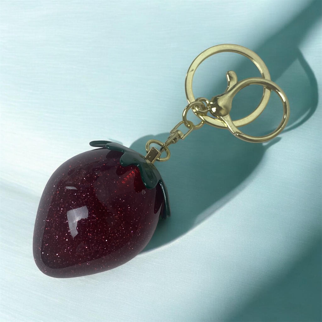 Sparkling Strawberry Keychain – Glossy Fruit Bag Accessory