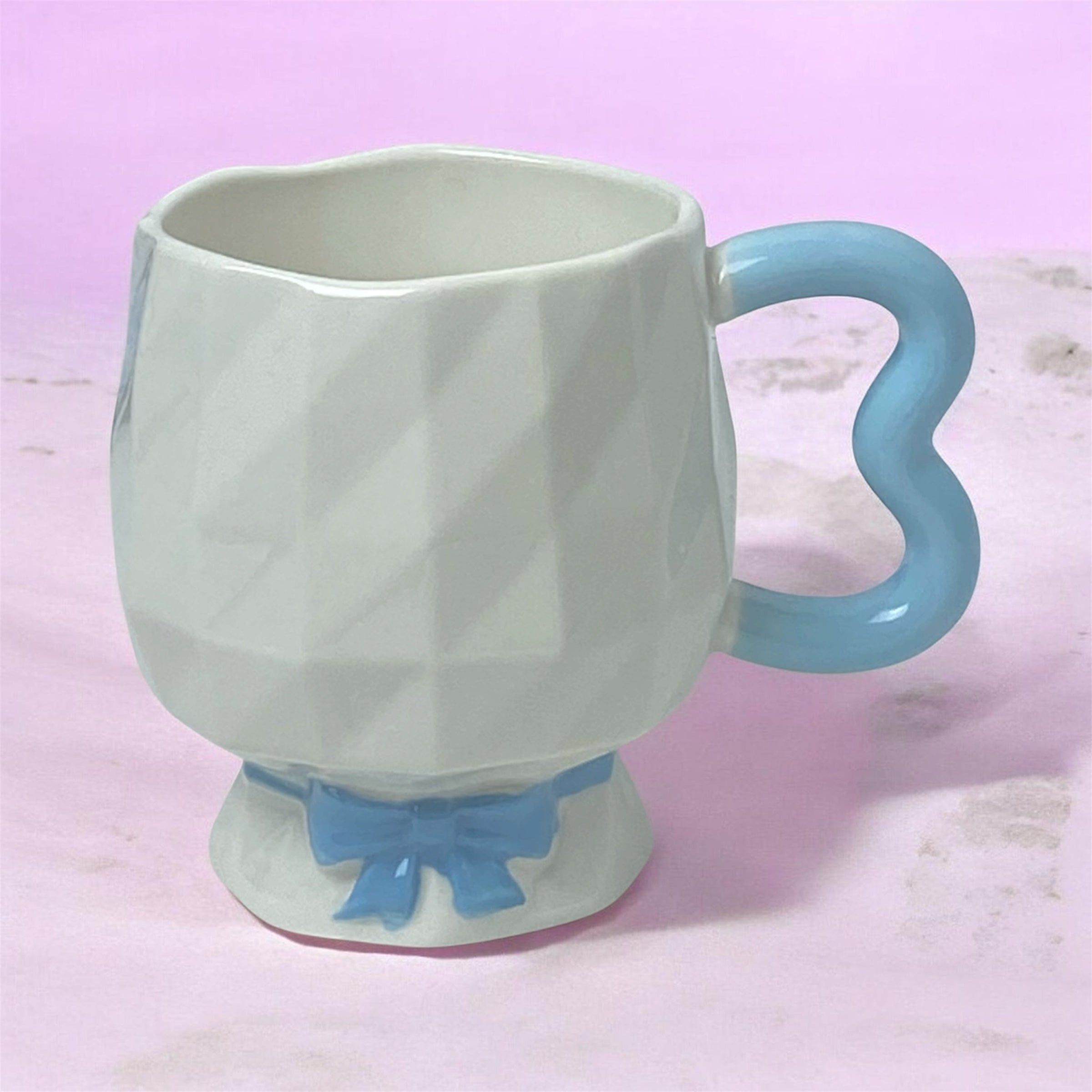 Pink Heart & Bow Geometric Footed Ceramic Mug