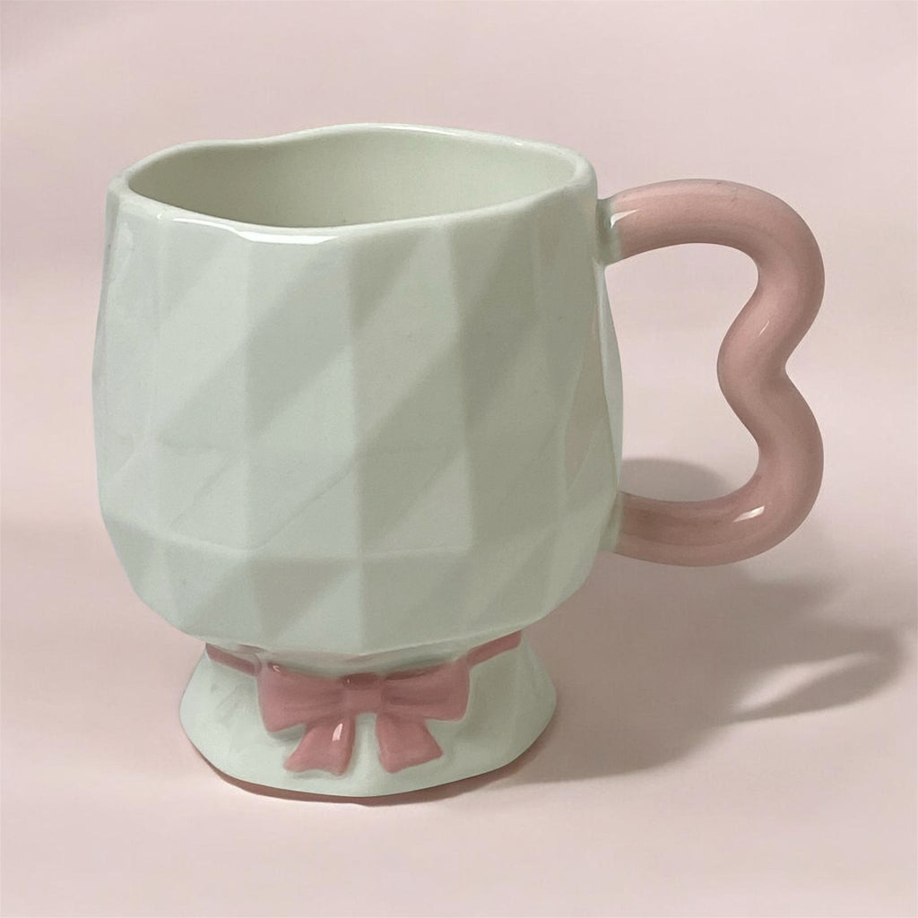 Pink Heart & Bow Geometric Footed Ceramic Mug