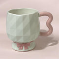 Pink Heart & Bow Geometric Footed Ceramic Mug