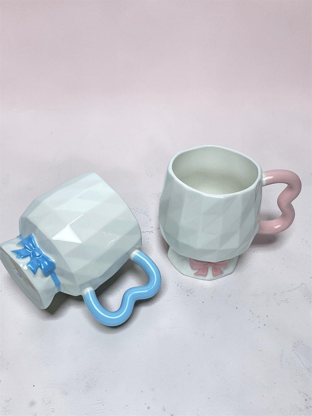 Pink Heart & Bow Geometric Footed Ceramic Mug