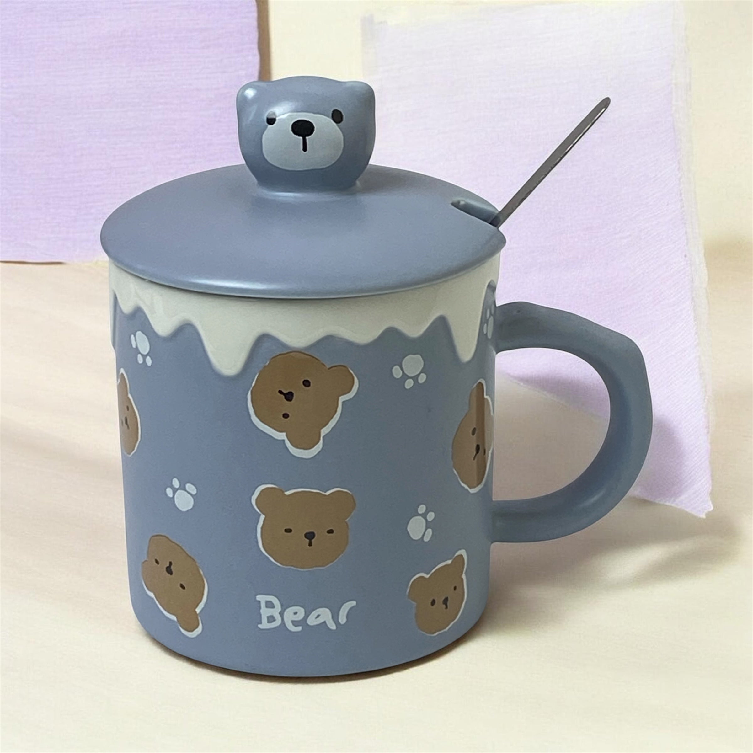 Cute Bear Ceramic Mug with Lid & Spoon