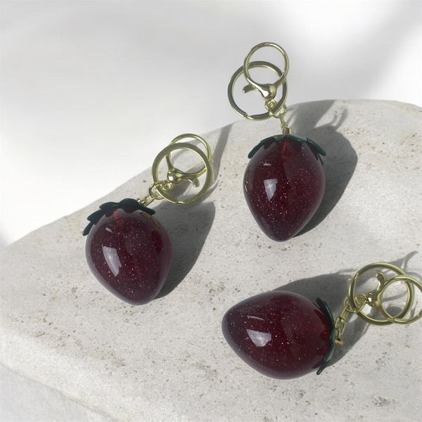 Sparkling Strawberry Keychain – Glossy Fruit Bag Accessory