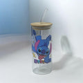 Stitch Character Glass Tumbler with Bamboo Lid and Straw