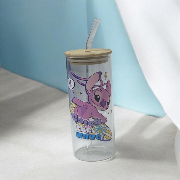 Angel Stitch Glass Tumbler with Bamboo Lid & Straw