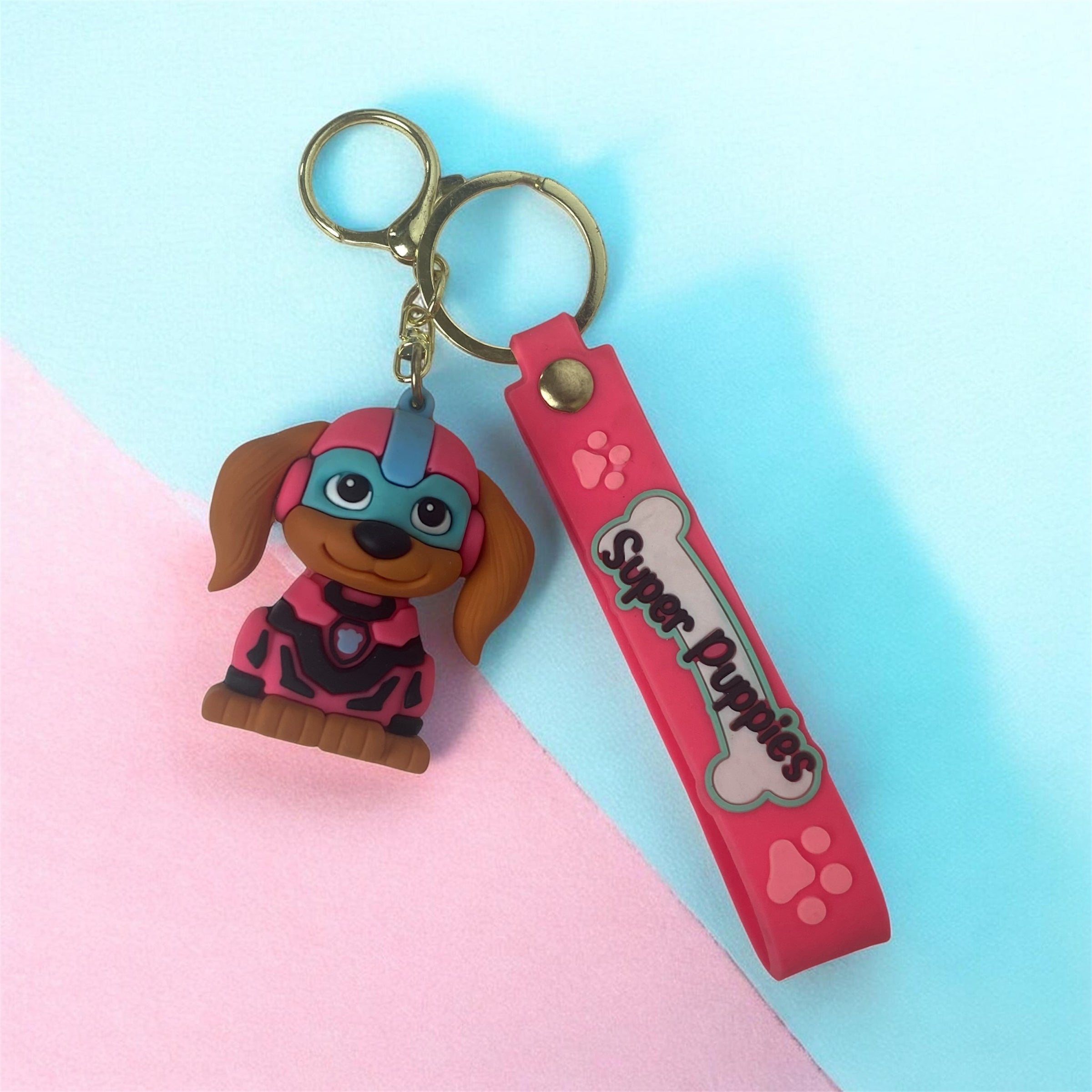 Super Puppies Fire Dog Keychain – Red Silicone Character Keyring