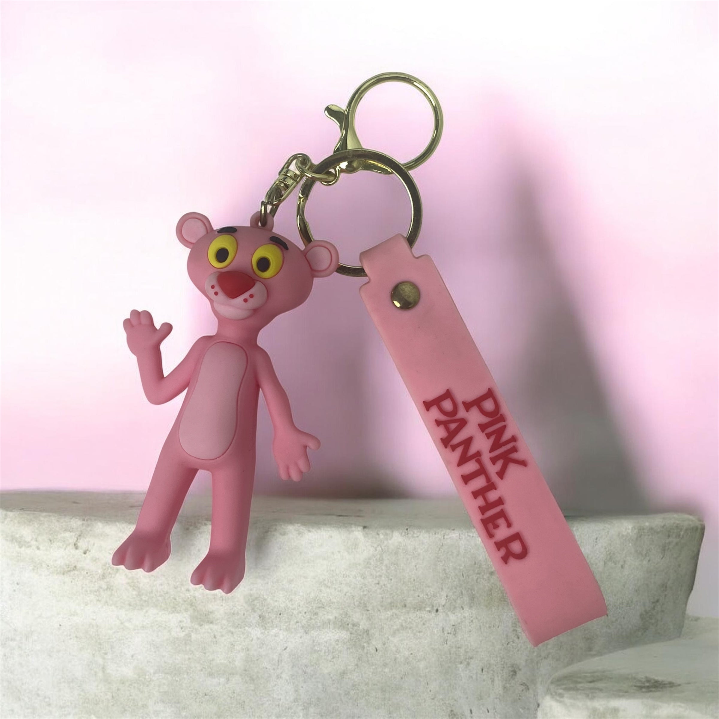 Pink Panther Character Keychain – Retro Cartoon Rubber Keyring