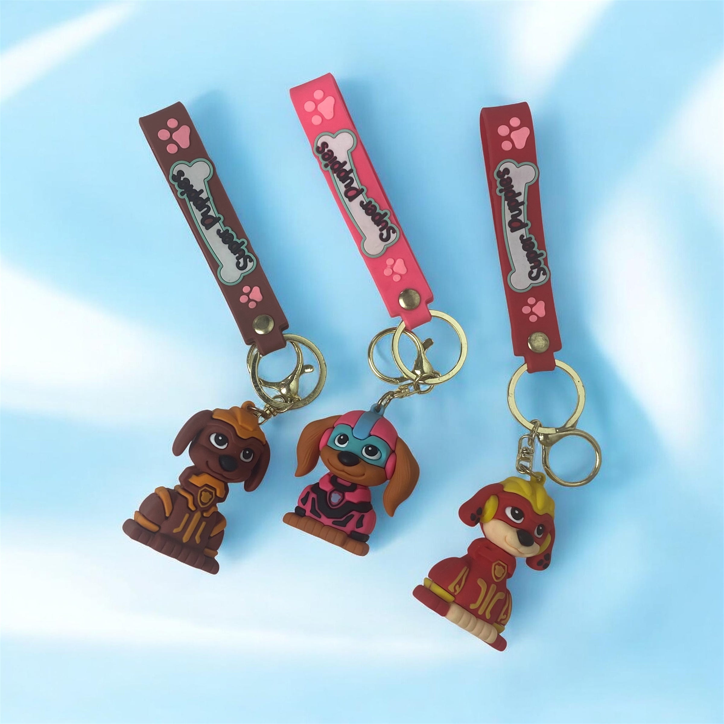 Super Puppies Fire Dog Keychain – Red Silicone Character Keyring