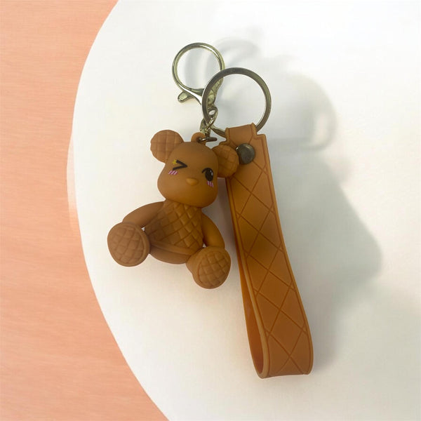 Cute Winking Teddy Bear Keychain & Backpack Wrist Strap Charm
