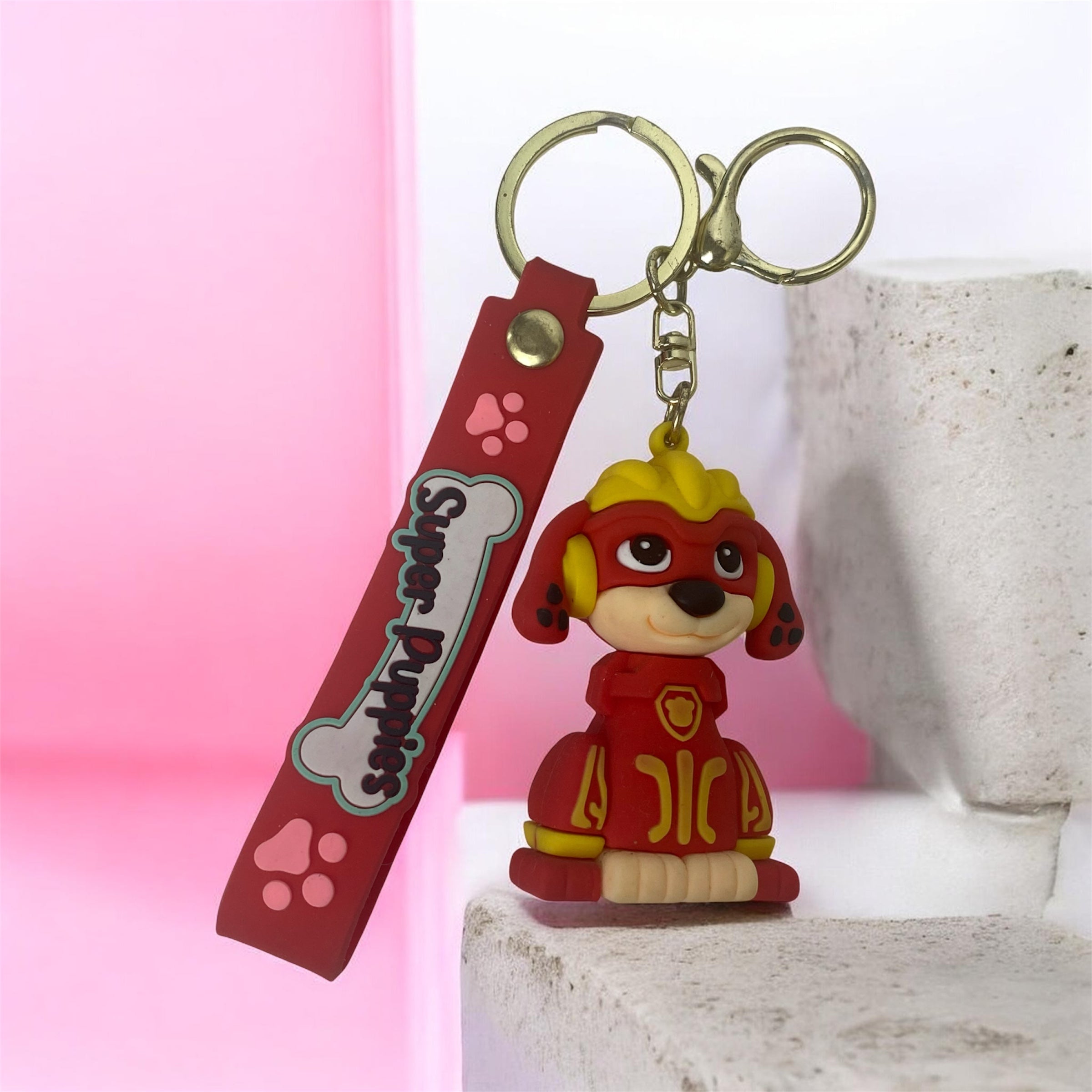 Super Puppies Fire Dog Keychain – Red Silicone Character Keyring