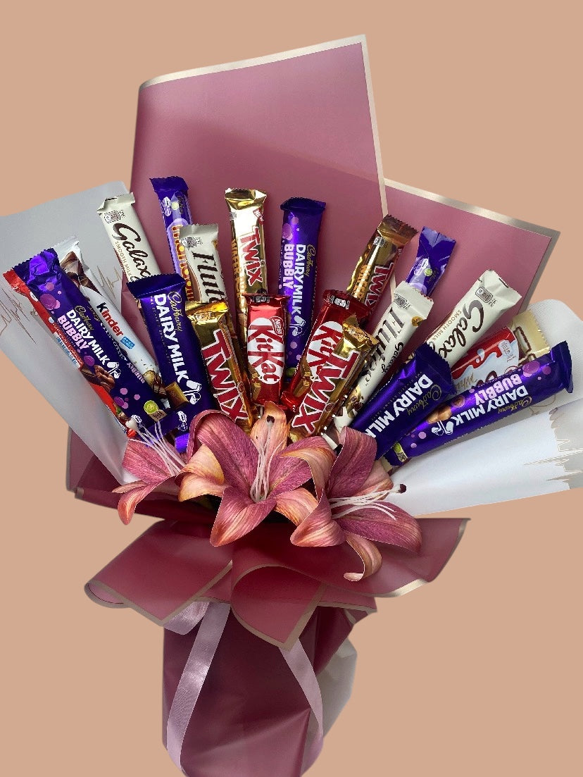 Luxury Chocolate Bouquet with Pink Lily Flowers