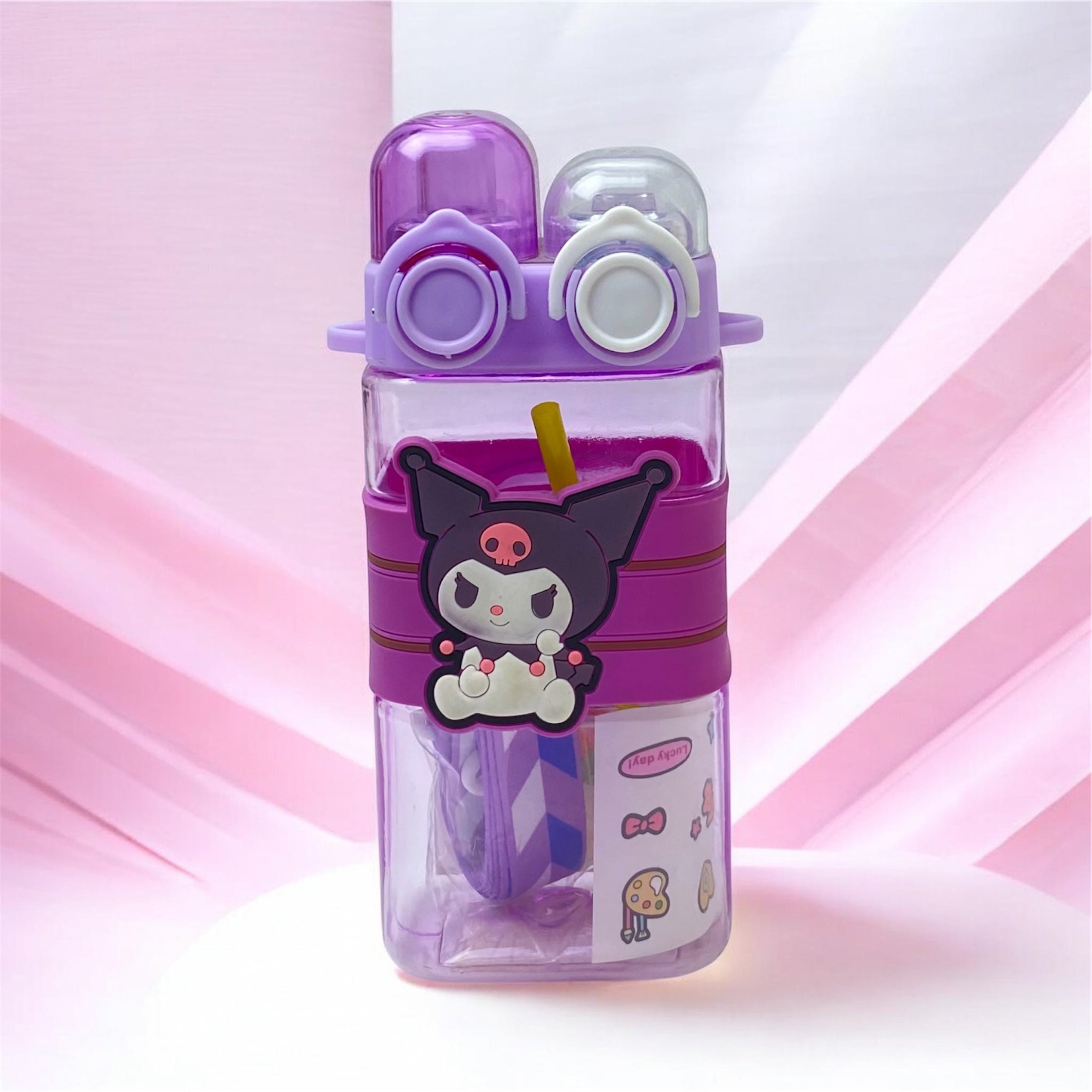 Kawaii Kuromi Dual-Spout Square Water Bottle
