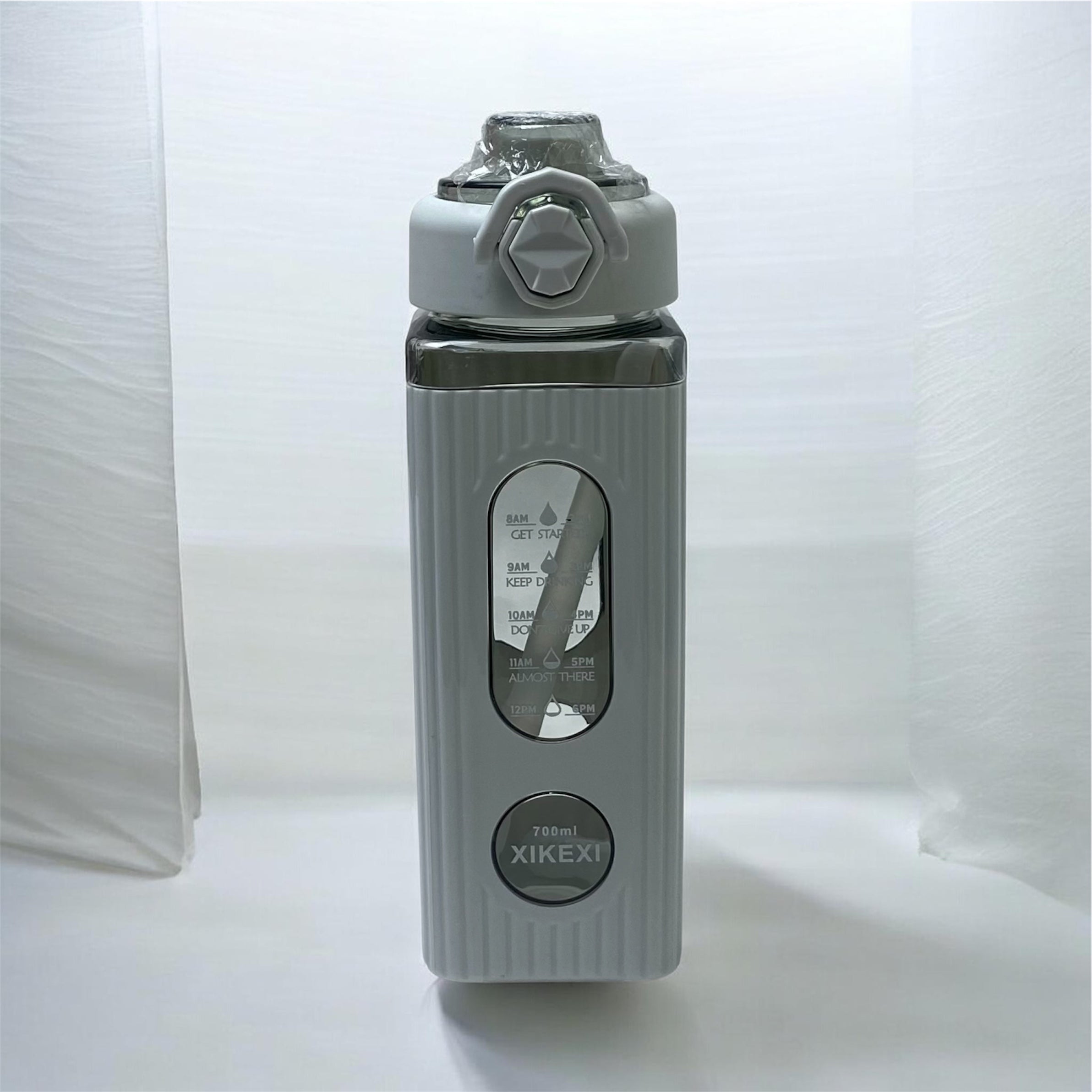 Minimalist Off-White Sports Bottle with Time Marker & Straw