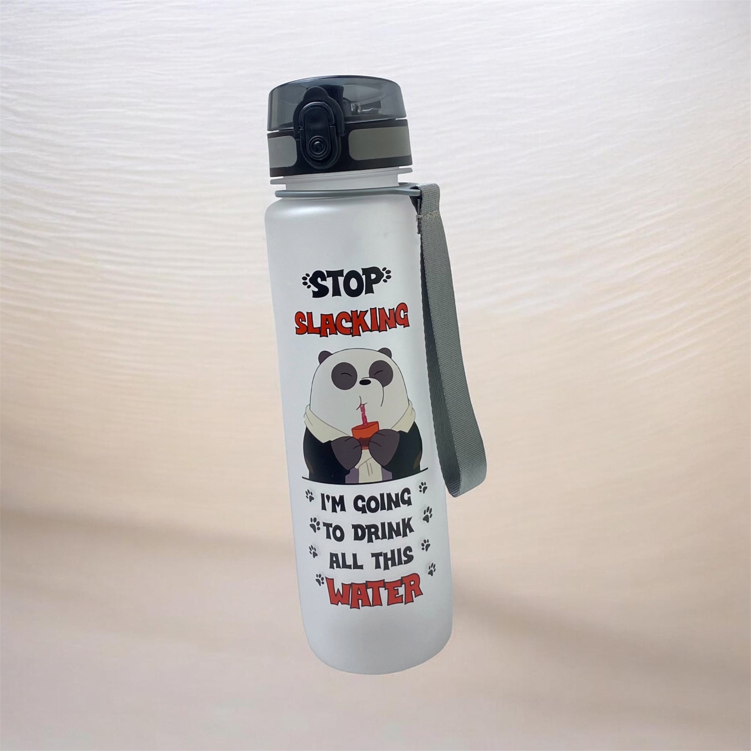 "Stop Slacking" Motivational Panda Water Bottle